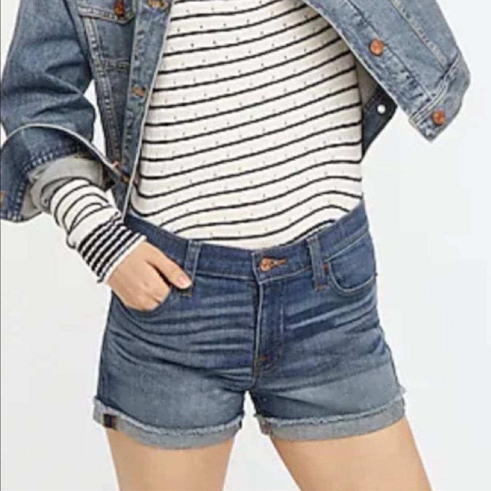 J.Crew Liza Cuffed Raw Hem 100% Cotton Soft Denim Shorts Mid Rise Jean Sz 24 EUC